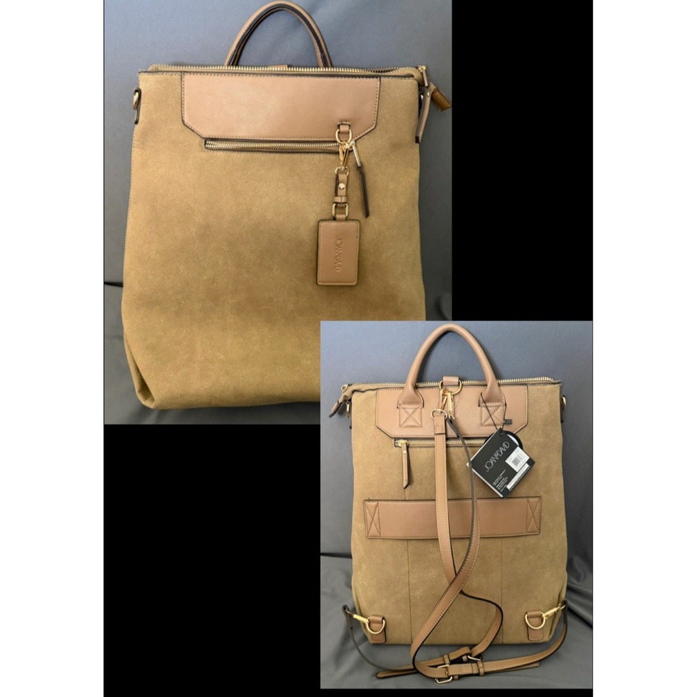 Joan And David Brown Faux Suede Backpack Workbook Sleeve Multi Pockets NEW!
